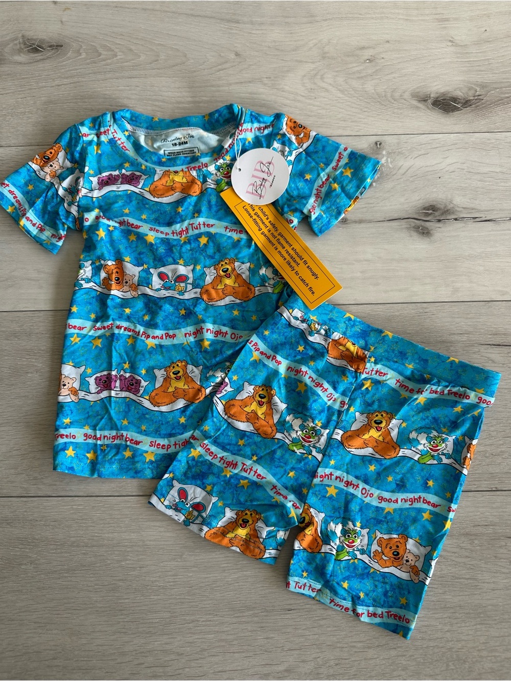 Brinley Jo’s Bamboo 2 Piece Short Pajama Set Good Night Bear Blue 18-24 Mo NWT